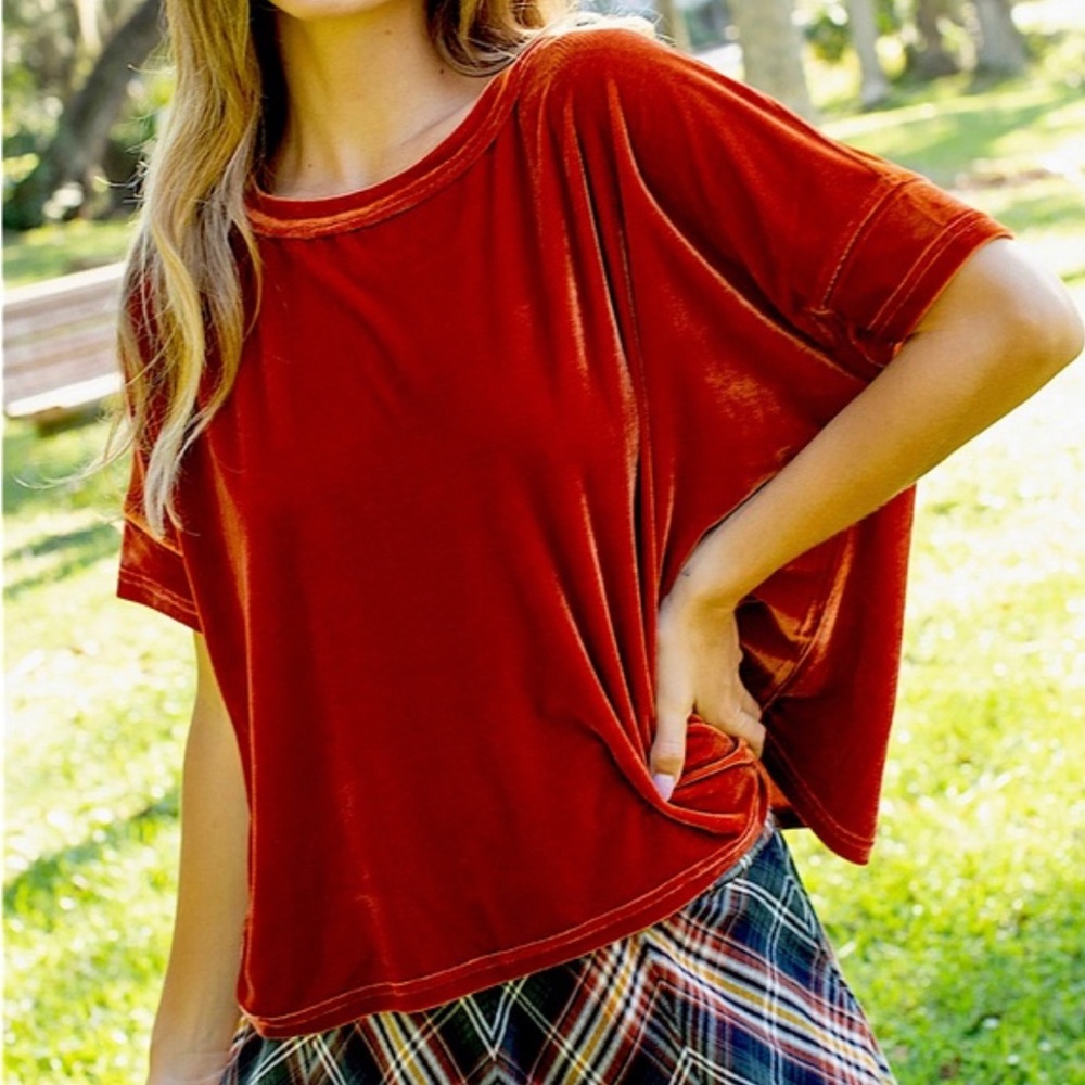 NATURAL LIFE Rust Velvet Boxy Tee